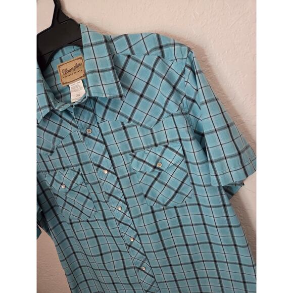 Wrangler Western Men's Pearl Snap Button Down Shirt Size Large Blue Plaid - Picture 5 of 8